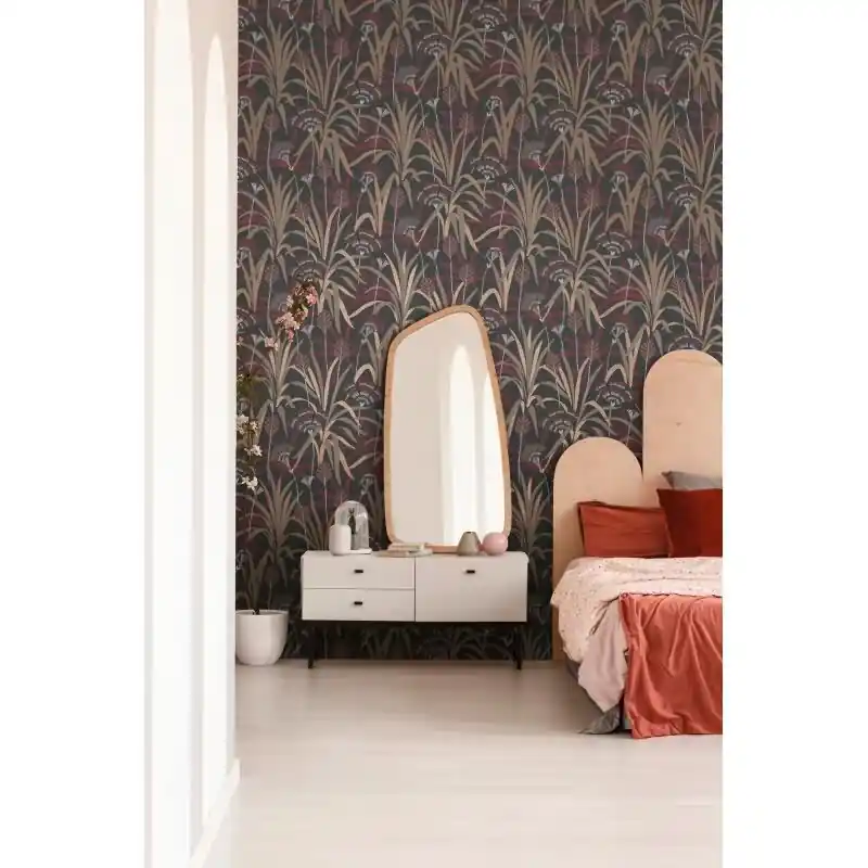 Vliestapete Blätter Schwarz Rot Metallic - Ausdrucksstark & Elegant AS Creation (KG-176085) Preisreduziert