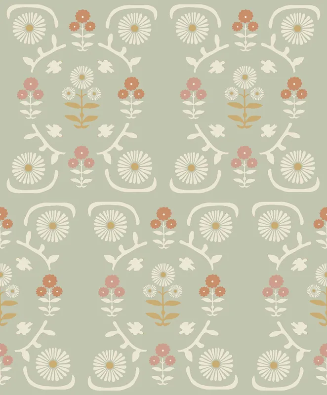 Tapete, grün, Blumen, 5820, Nordic Folk, Borastapeter Markenware