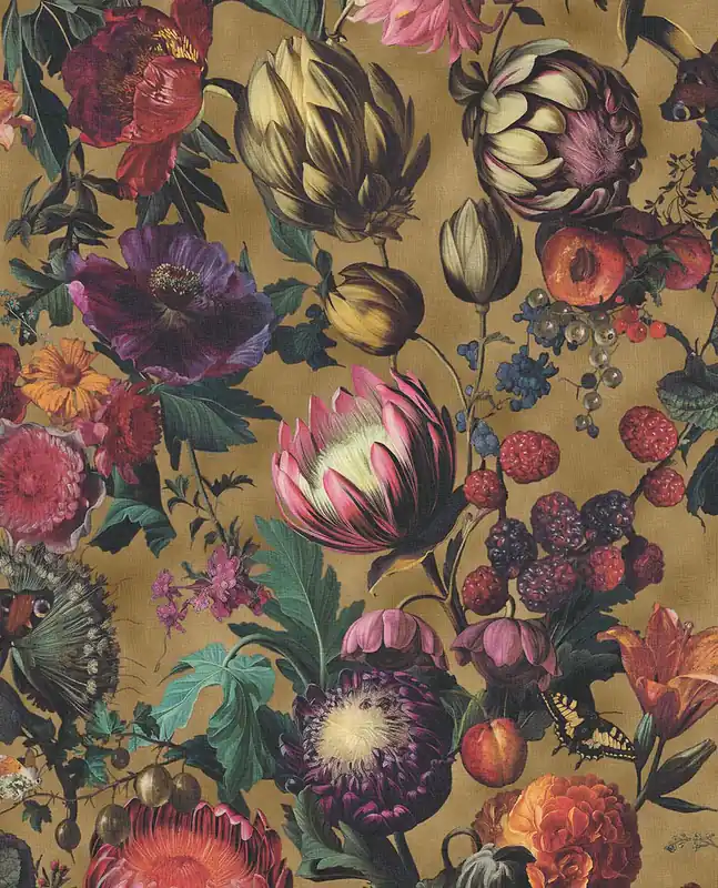Tapete, Braun, Blumen, Früchte, Schmetterlinge, 351234, Magnifique, Eijffinger Saisonangebot