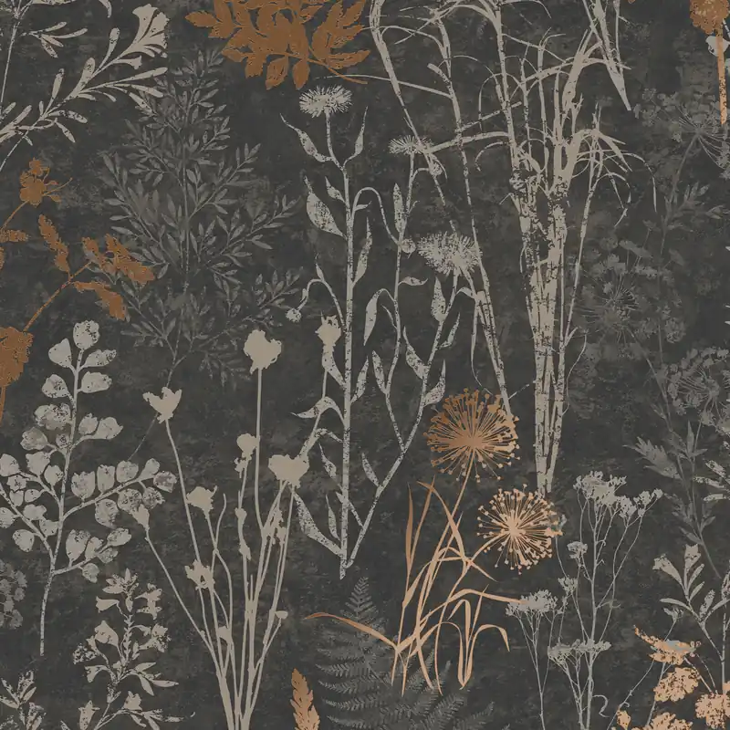 Aktuell Schwarze Tapete, Blumen, Blätter, 120718, Vavex 2025