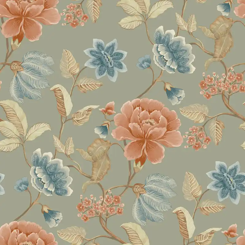 Vliestapete, grau-grün, Blumen, IC3103, Finest Selection, Vavex Schneller Versand