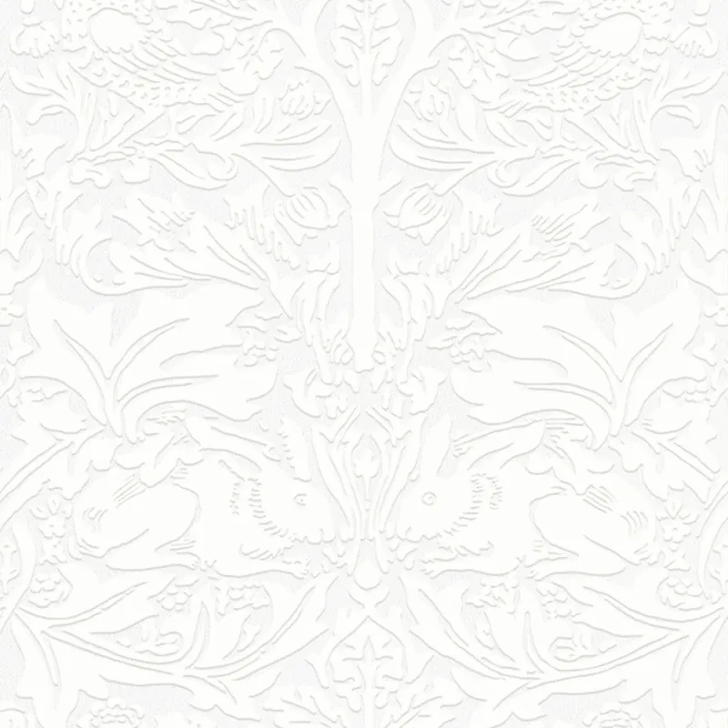 Knallerangebot Tapete, Weiß, Blätter, Bäume, Vögel, Hasen, 142104, William Morris at Home vol. 2