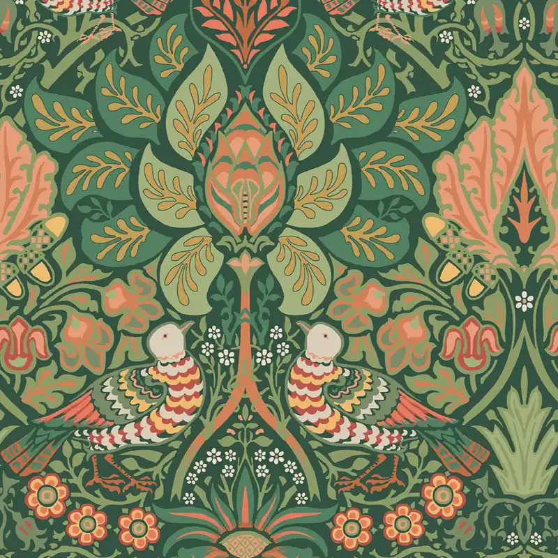 Expressversand Tapete, Grün, Rot, Blumen, Vögel, 140480, William Morris at Home vol. 2