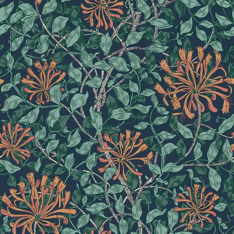 Tapete, Blau, Grün, Blumen, Blätter, 140484, William Morris at Home vol. 2 Echt