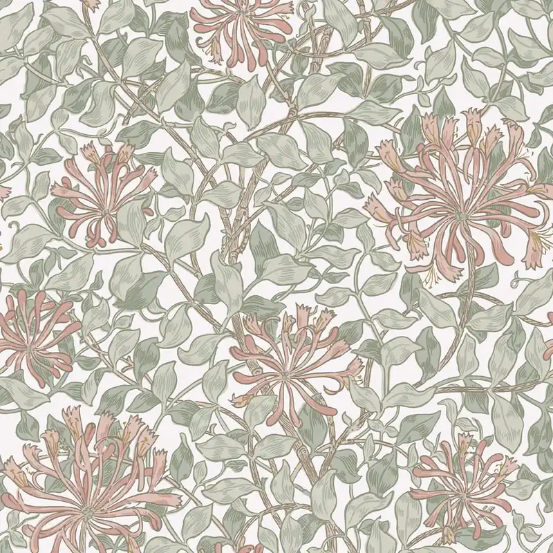 Zertifiziert Tapete, Olivgrün, Rosa, Blumen, Blätter, 140488, William Morris at Home vol. 2
