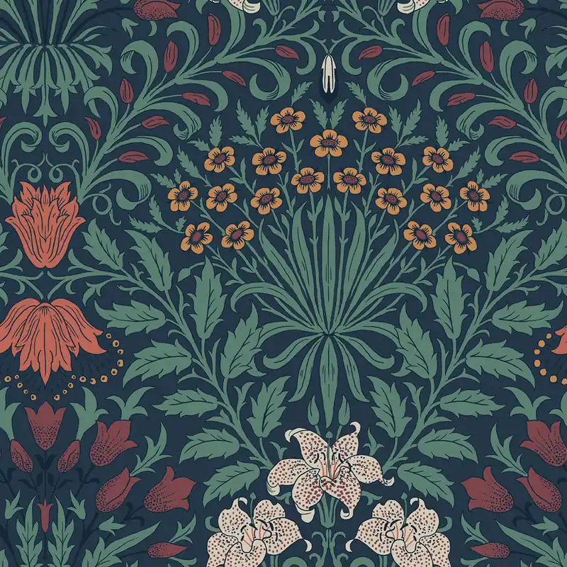 Tapete, Blau, Rot, Blumen, Blätter, 140494, William Morris at Home vol. 2 Knallerangebot