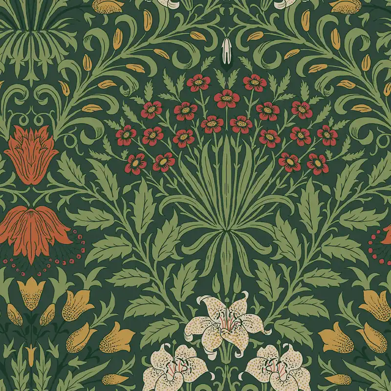 Tapete, Grün, Rot, Blumen, Blätter, 140495, William Morris at Home vol. 2 Echt