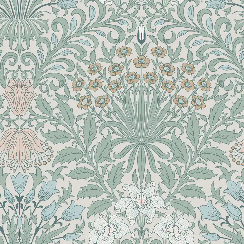 Tapete, Grün, Rosa, Blumen, Blätter, 140496, William Morris at Home vol. 2 Echt