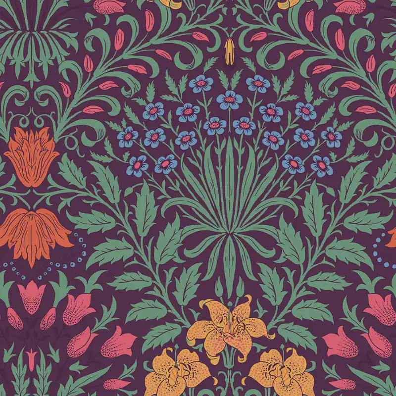 Tapete, Lila, Grün, Blumen, Blätter, 140498, William Morris at Home vol. 2 Mega-Angebot