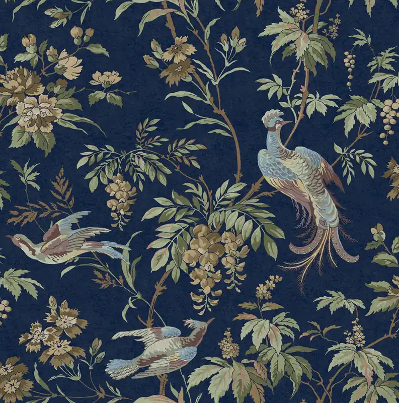 Beliebt Tapete, Blau, Braun, Blumen, Vögel, 140316, Laura Ashley 4