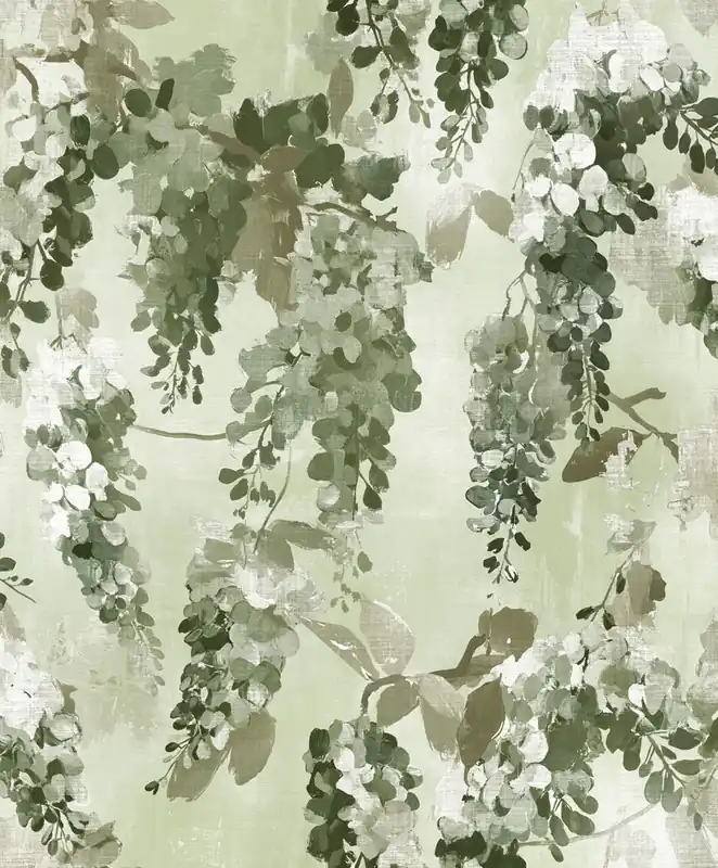 Billig Tapete, grün, weiß, Blumen, Zweige, AU41605, Aurelia, Prestige Wallcoverings