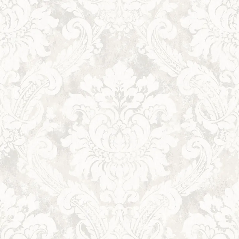 Nur Heute Tapete, weiß, grau, Damastmuster, AU41001, Aurelia, Prestige Wallcoverings