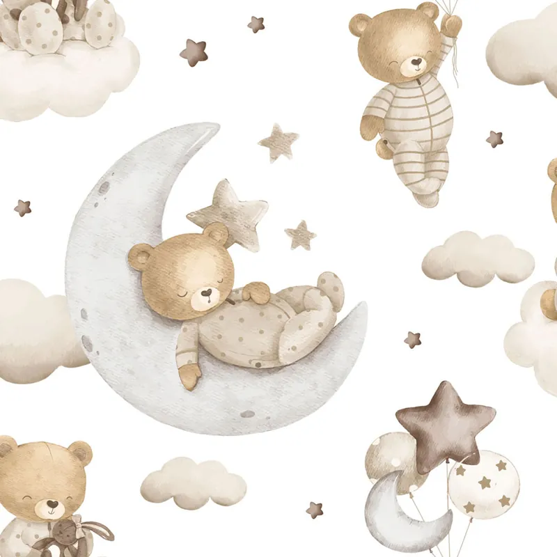 Kindertapete, beige, braun, Teddybären, Sterne und Ballons, 4401, Momi, Parato by Cristiana Masi Preis Gesenkt