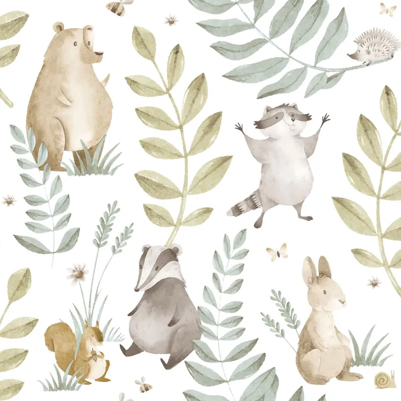Kindertapete, blau, grün, Tiere und Blätter, 4410, Momi, Parato by Cristiana Masi Meistverkauft