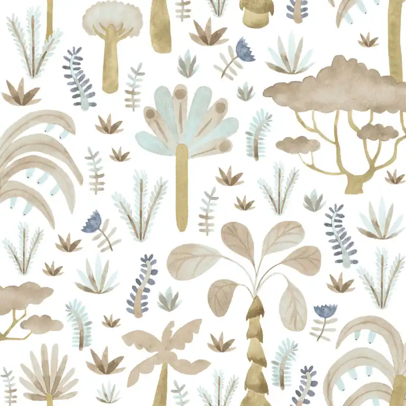 Kindertapete, blau, grau, tropische Pflanzen, 4421, Momi, Parato by Cristiana Masi Preis Gesenkt
