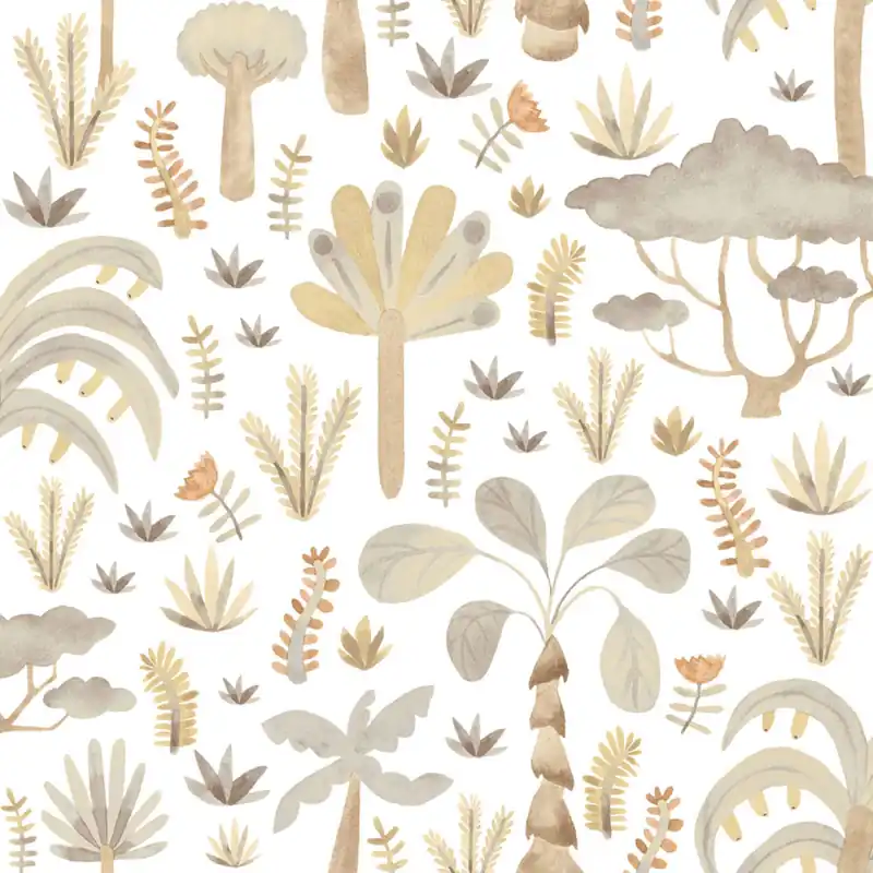 Rabatt Kindertapete, gold, grau, tropische Pflanzen, 4422, Momi, Parato by Cristiana Masi