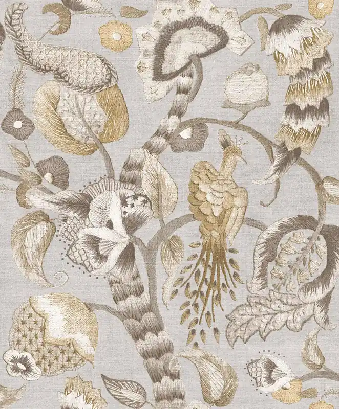 Sale Tapete, grau, beige, blühende Zweige, Vögel, 5801, Jaipur, Parato by Cristiana Masi