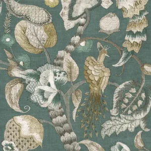 Billig Tapete, grün, grau, blühende Zweige, Vögel, 5806, Jaipur, Parato by Cristiana Masi