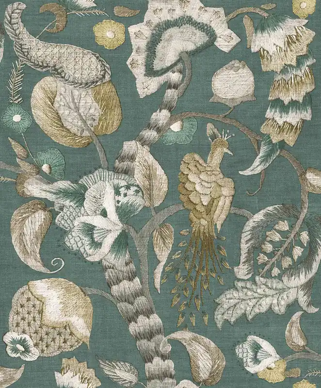 Billig Tapete, grün, grau, blühende Zweige, Vögel, 5806, Jaipur, Parato by Cristiana Masi