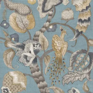 Tapete, blau, grau, blühende Zweige, Vögel, 5807, Jaipur, Parato by Cristiana Masi Markenware
