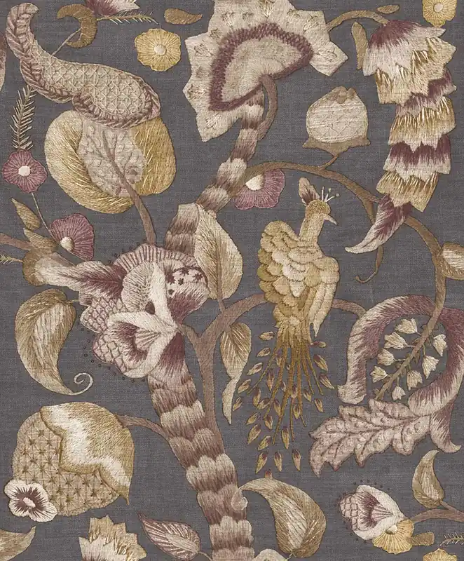 Tapete, grau, braun, blühende Zweige, Vögel, 5809, Jaipur, Parato by Cristiana Masi Markenprodukt