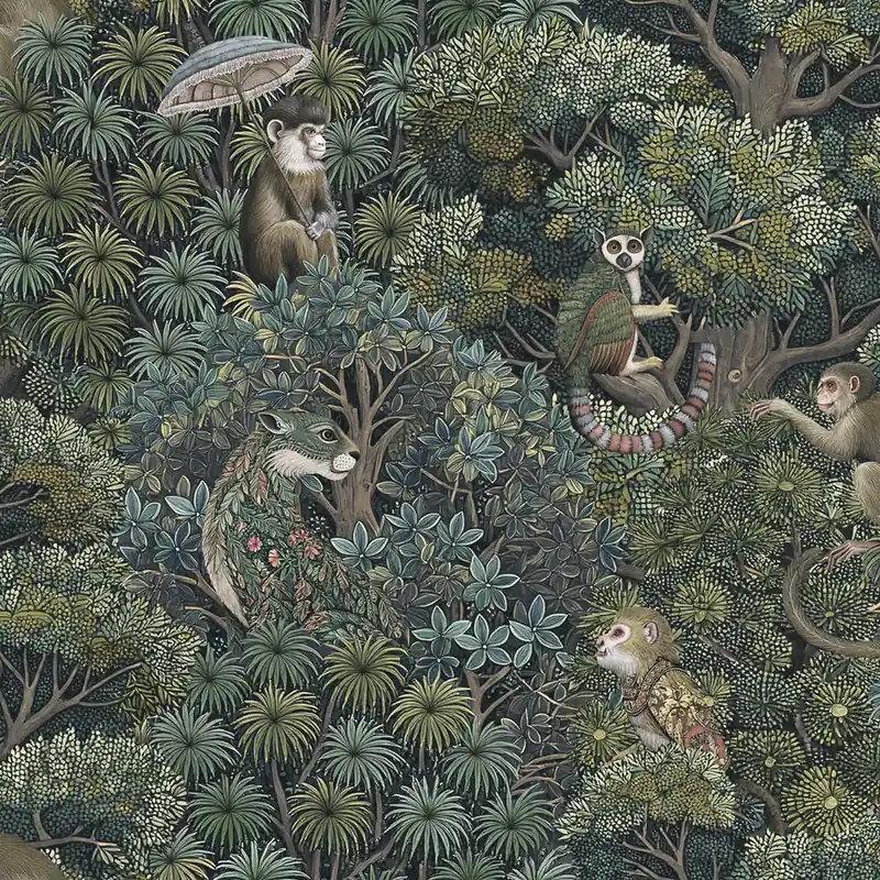 Tapete, braun-grün, Blätter, Affen, 142311, Jaipur, Graham Brown Premium Schneller Versand