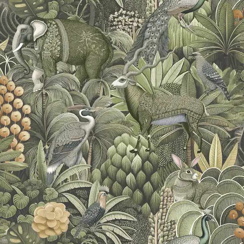 Abverkauf Tapete, grün, Dschungel, Tiere, 142316, Jaipur, Graham Brown Premium