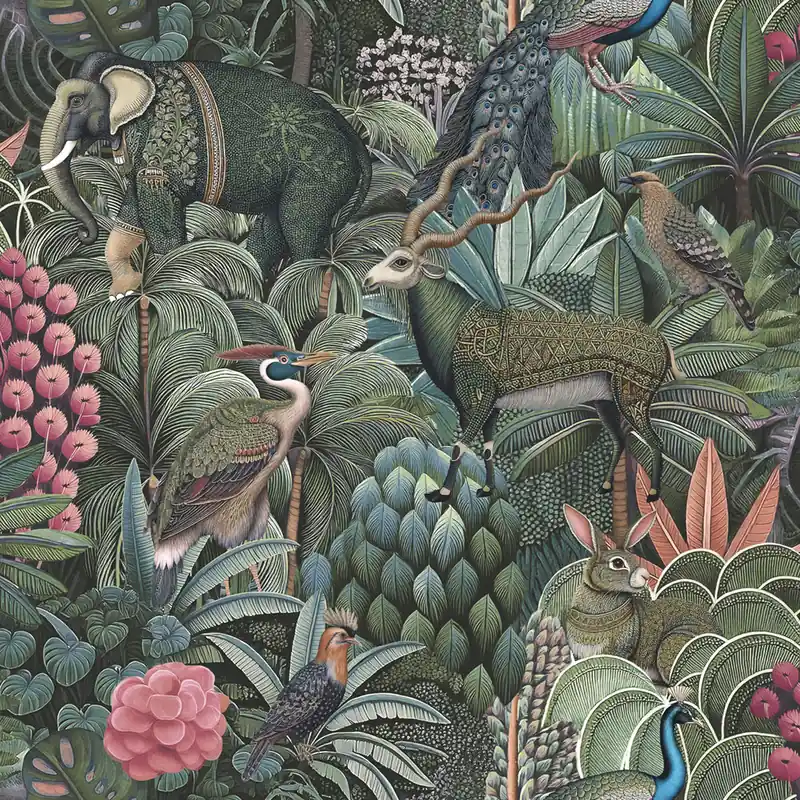 Neue Kollektion Tapete, grün-blau, Dschungel, Tiere, 142317, Jaipur, Graham Brown Premium