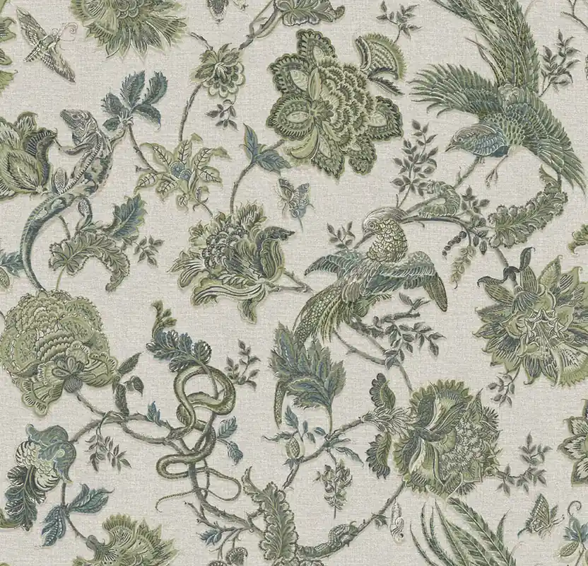 Nur Heute Tapete, beige-grün, Blumen, Tiere, 143239, Jaipur, Graham Brown Premium