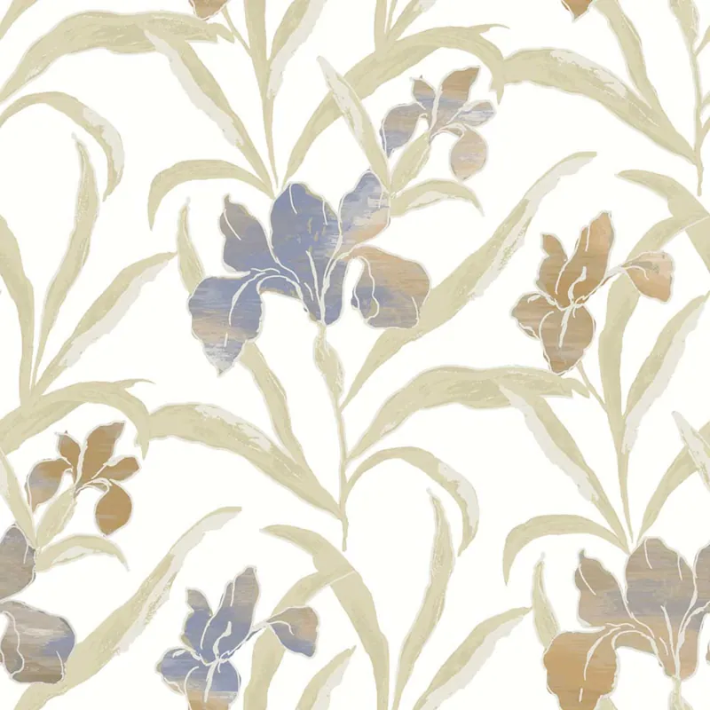 Abverkauf Tapete, blau-beige, Blumen, 2022, Rio, Parato by Cristiana Masi