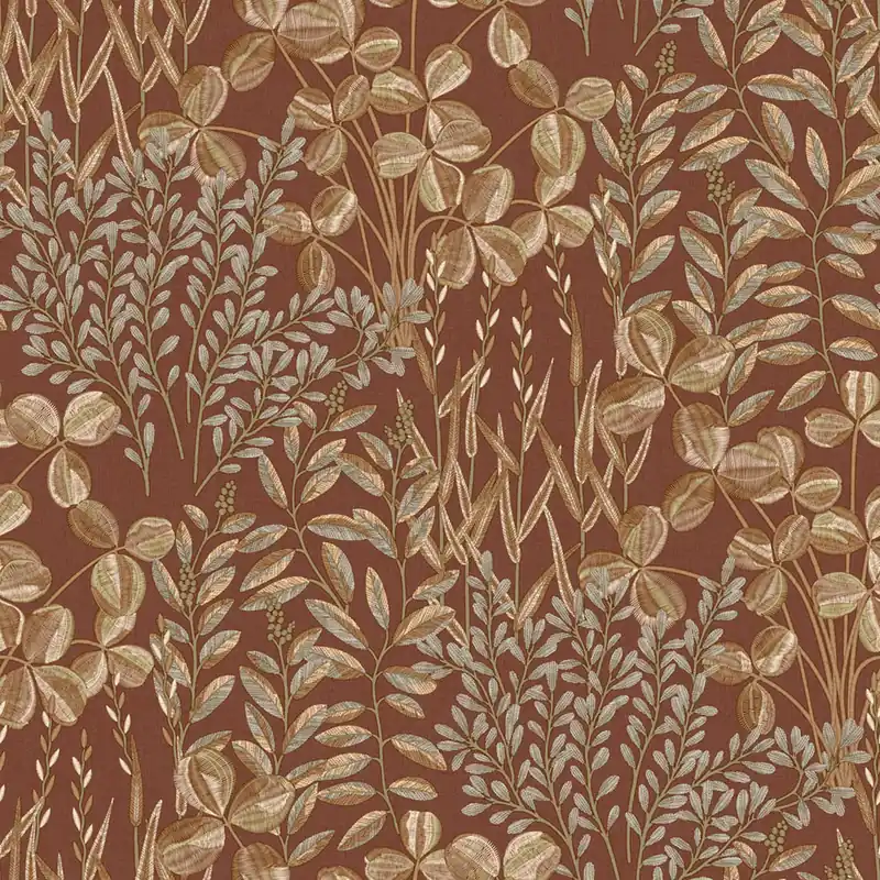 Preisknaller Tapete, braun-rot, Blätter und Gras, A78902, Inia, Grandeco