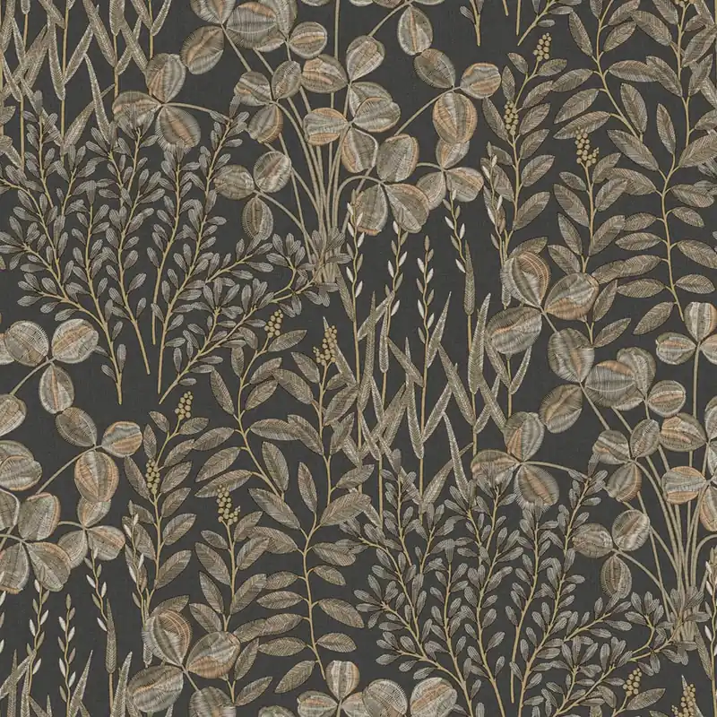 Tapete, schwarz, Blätter und Gras, A78903, Inia, Grandeco Sichere Zahlung