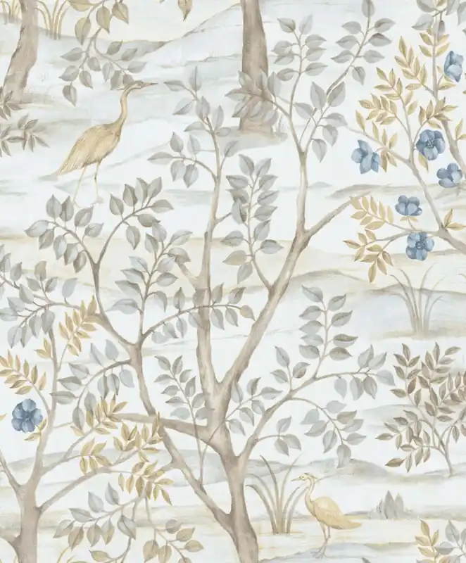 Tapete, blau, Bäume, Vögel, 8316, Blooming Garden 2, Parato by Cristiana Masi Preis Gesenkt