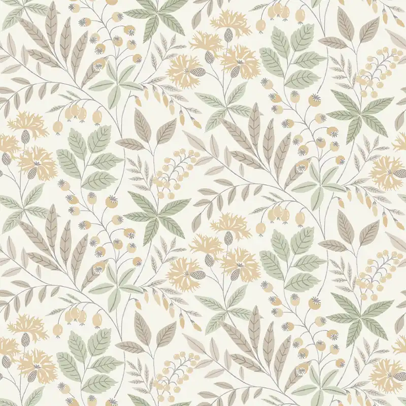 Tapete, beige-grün, Blumen, Blätter, 38752, Borosan Hem, Boråstapeter Nur Für Kurze Zeit