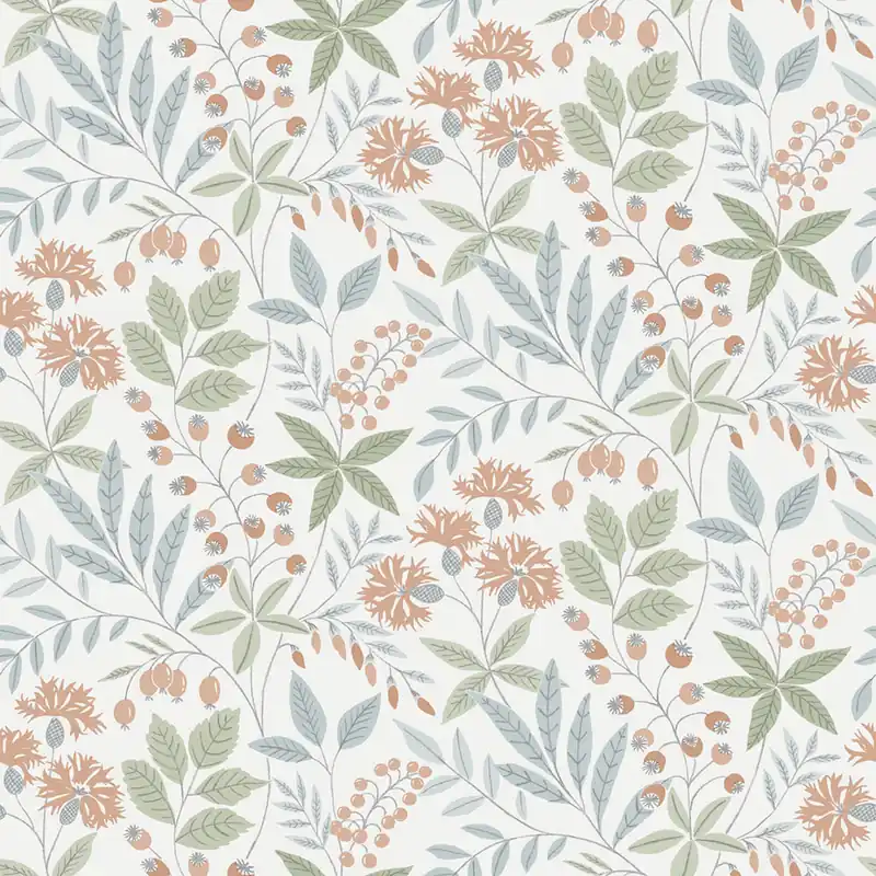 Zertifiziert Tapete, blau-grün, Blumen, Blätter, 38753, Borosan Hem, Boråstapeter