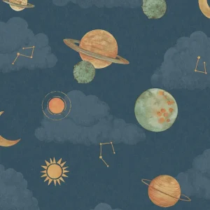 Abverkauf Kindertapete, blau, Weltall, LD3515, Little Dreamers, Grandeco