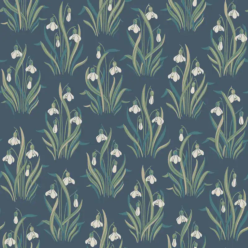 Tapete, blau, Blumen, Schneeglöckchen, 4836, New Heritage, Boråstapeter Preiswert