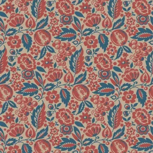 Tapete, blau-rot, Blumen, 4816, New Heritage, Boråstapeter Preisknaller
