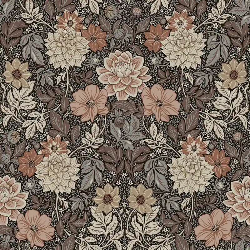 Braun-graue Tapete, Blumen, 7689, Icons, Borastapeter Nur Heute