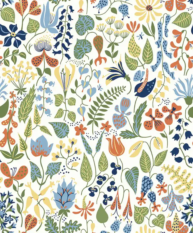 Neue Kollektion Weiße Tapete, Blumen, Blätter, 1978, Icons, Borastapeter