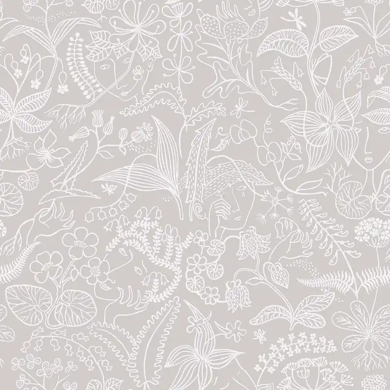 Neu Graue Tapete, Blumen, Blätter, Gesichter, 1981, Icons, Borastapeter