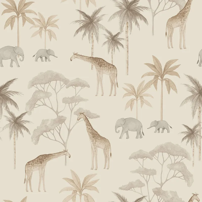 Expressversand Tapete, creme, Savanne, Elefanten, Giraffen, 6938, Newbie Wallpaper, Boråstapeter