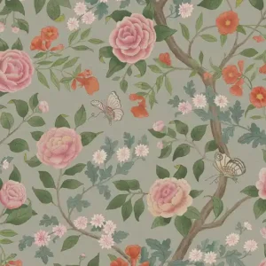 Tapete, braun-grün, Blumen, Kamelie, 5729, Orangeri, Boråstapeter Ausverkauf