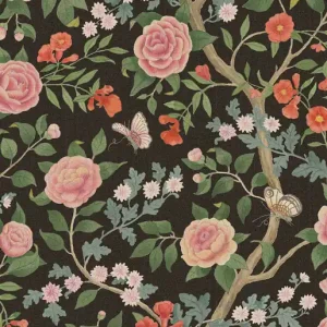 Tapete, schwarz, Blumen, Kamelie, 5730, Orangeri, Boråstapeter Schnäppchen