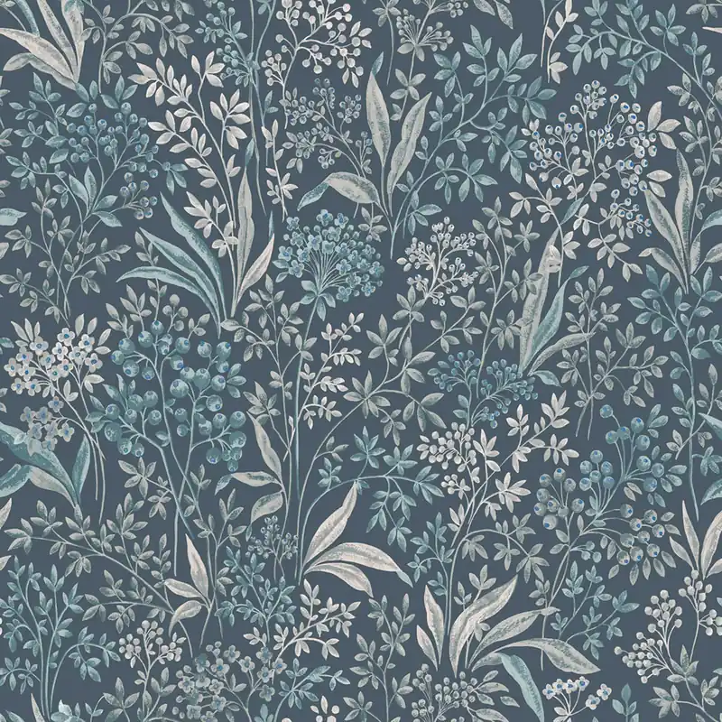 Blaue Tapete, Blumen, Blätter, 2025, Icons, Borastapeter Bestseller