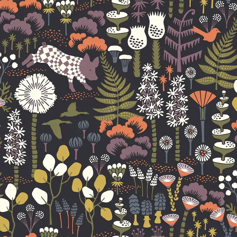 Angebot Schwarze Tapete, Blumen, Blätter, Ferkel, 1452, Icons, Borastapeter