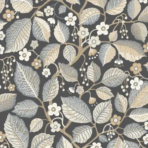 Vliestapete, schwarz, Blätter, Zweige, 7786, Adorn, Borastapeter Knallerangebot
