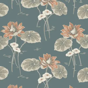 Tapete, blau, Blumen, Seerosen, 4168, Alla Tiders Hus, Borastapeter Must-Have