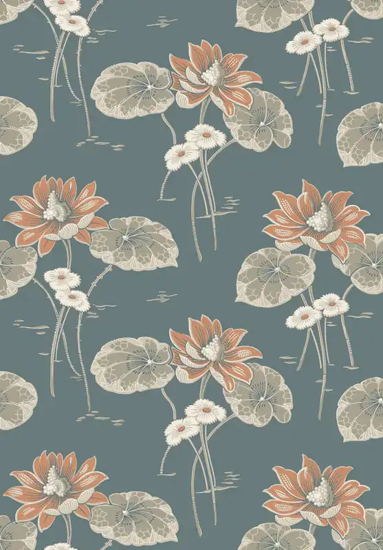 Tapete, blau, Blumen, Seerosen, 4168, Alla Tiders Hus, Borastapeter Must-Have