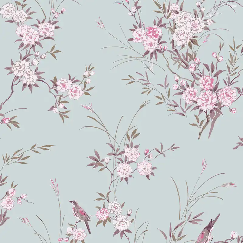 Tapete, blau, Blumen, Vögel, 125119, Shabby Chic by Rachel Ashwell Jetzt Kaufen